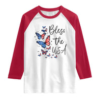 Bless The USA 4th of July Raglan Shirt Patriotic American Flag Butterfly Independence Day
