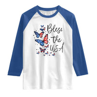 Bless The USA 4th of July Raglan Shirt Patriotic American Flag Butterfly Independence Day