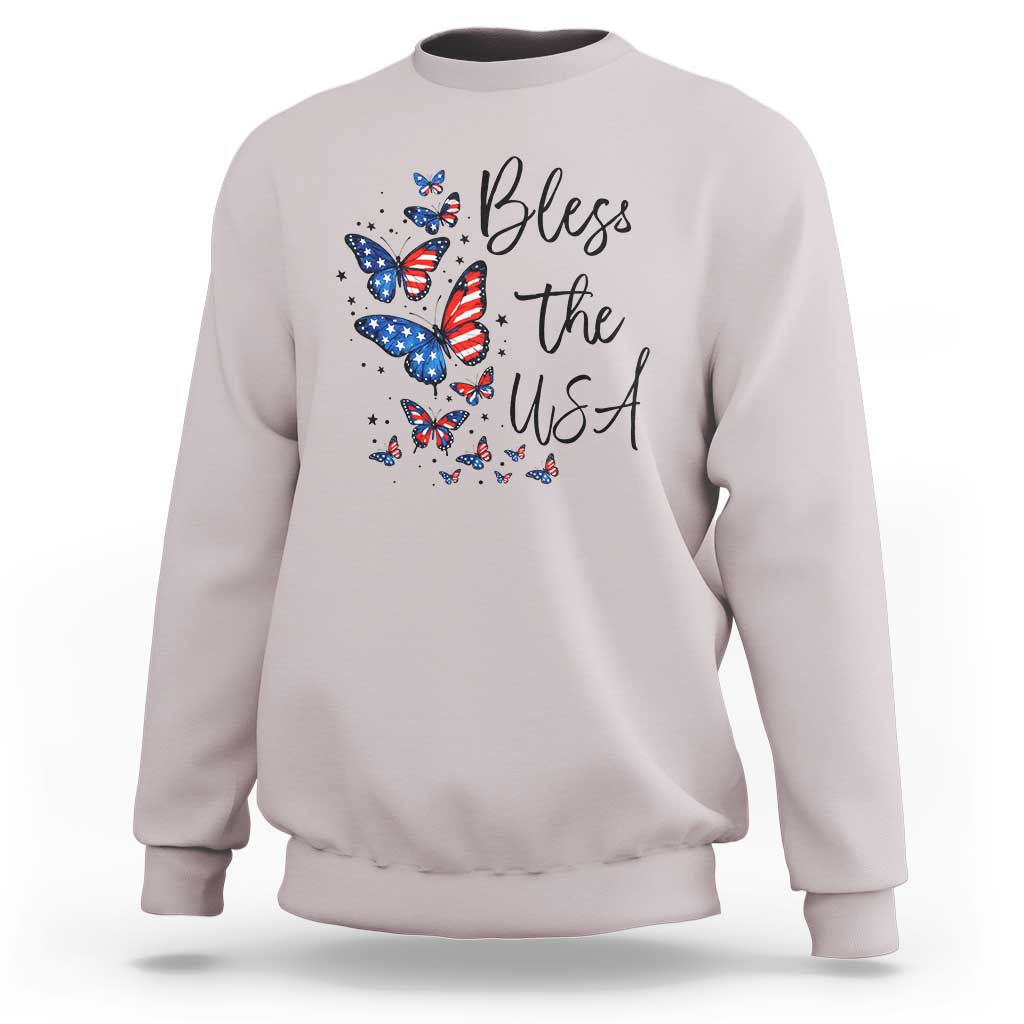 Bless The USA 4th of July Sweatshirt Patriotic American Flag Butterfly Independence Day