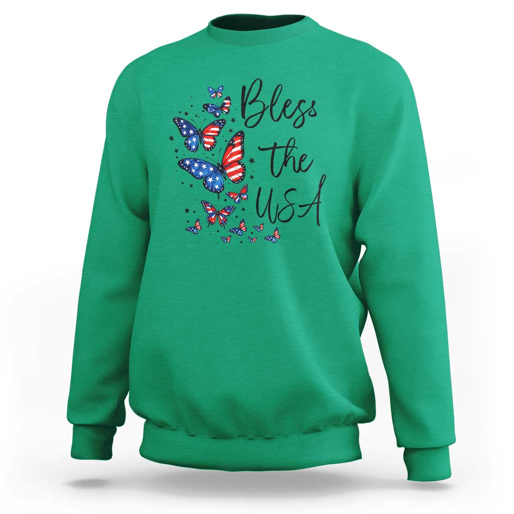 Bless The USA 4th of July Sweatshirt Patriotic American Flag Butterfly Independence Day