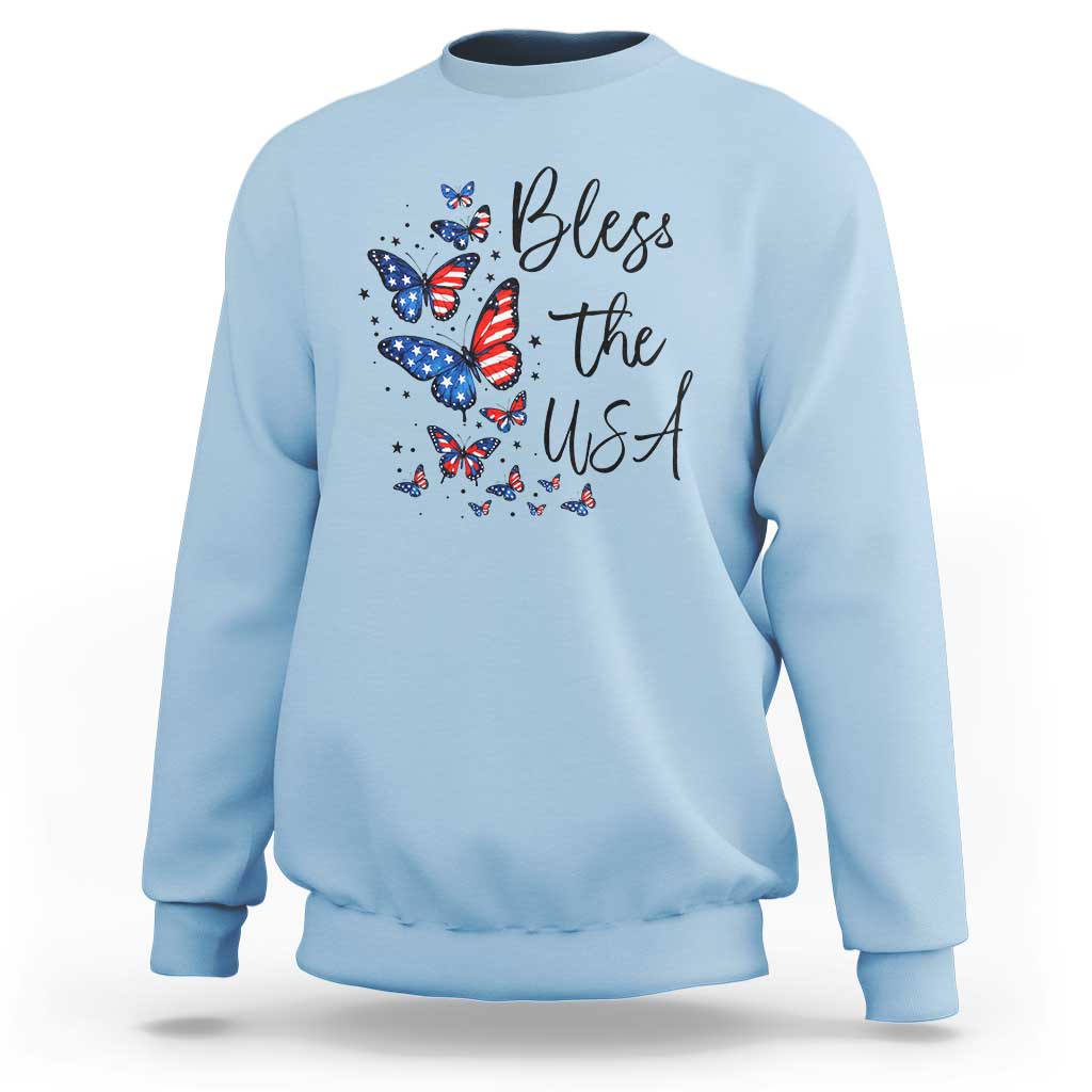 Bless The USA 4th of July Sweatshirt Patriotic American Flag Butterfly Independence Day