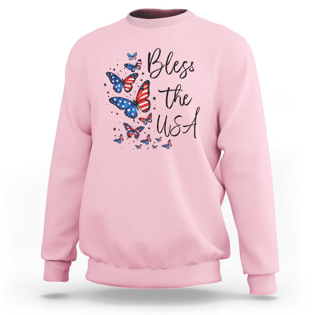 Bless The USA 4th of July Sweatshirt Patriotic American Flag Butterfly Independence Day