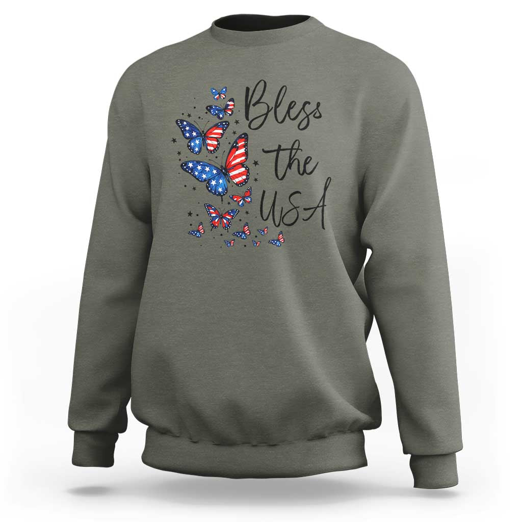 Bless The USA 4th of July Sweatshirt Patriotic American Flag Butterfly Independence Day