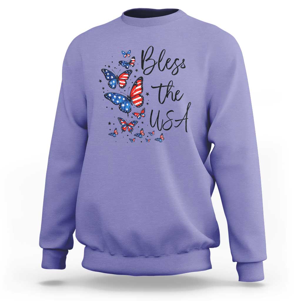 Bless The USA 4th of July Sweatshirt Patriotic American Flag Butterfly Independence Day
