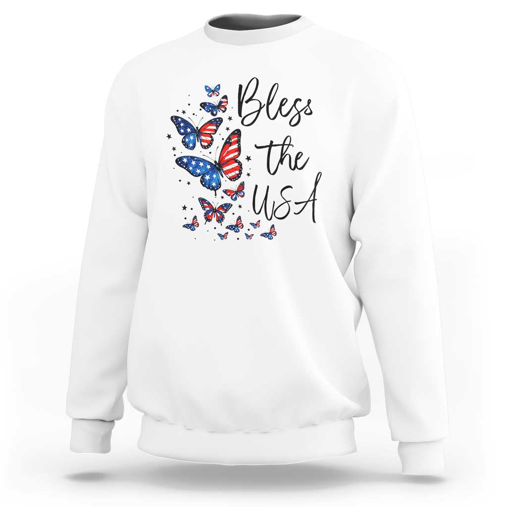 Bless The USA 4th of July Sweatshirt Patriotic American Flag Butterfly Independence Day