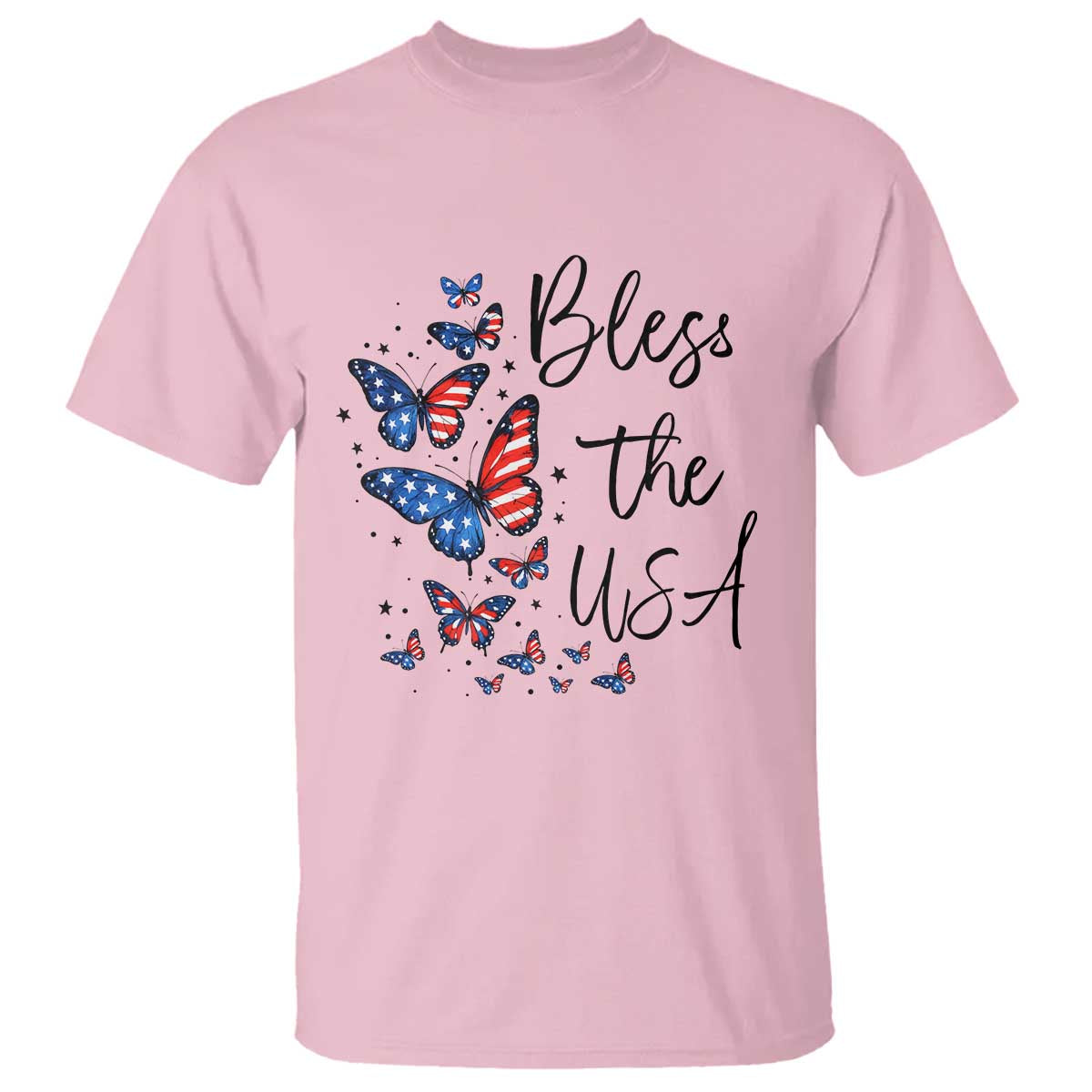 Bless The USA 4th of July T Shirt Patriotic American Flag Butterfly Independence Day