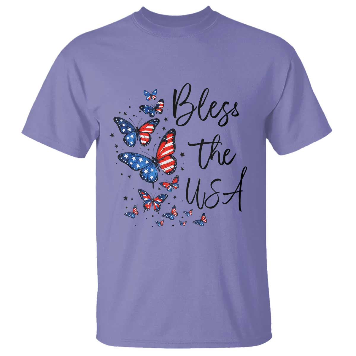 Bless The USA 4th of July T Shirt Patriotic American Flag Butterfly Independence Day
