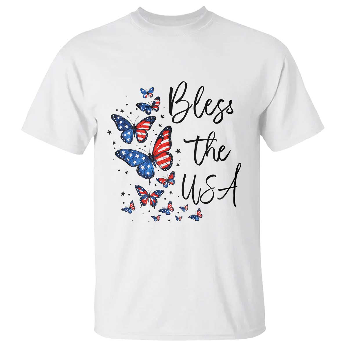 Bless The USA 4th of July T Shirt Patriotic American Flag Butterfly Independence Day