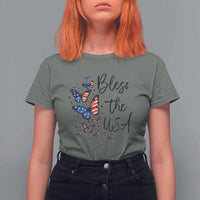 Bless The USA 4th of July T Shirt For Women Patriotic American Flag Butterfly Independence Day