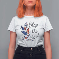 Bless The USA 4th of July T Shirt For Women Patriotic American Flag Butterfly Independence Day