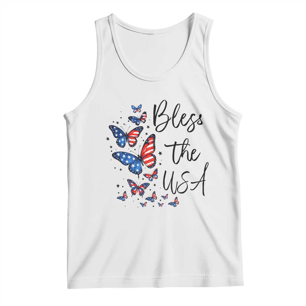 Bless The USA 4th of July Tank Top Patriotic American Flag Butterfly Independence Day