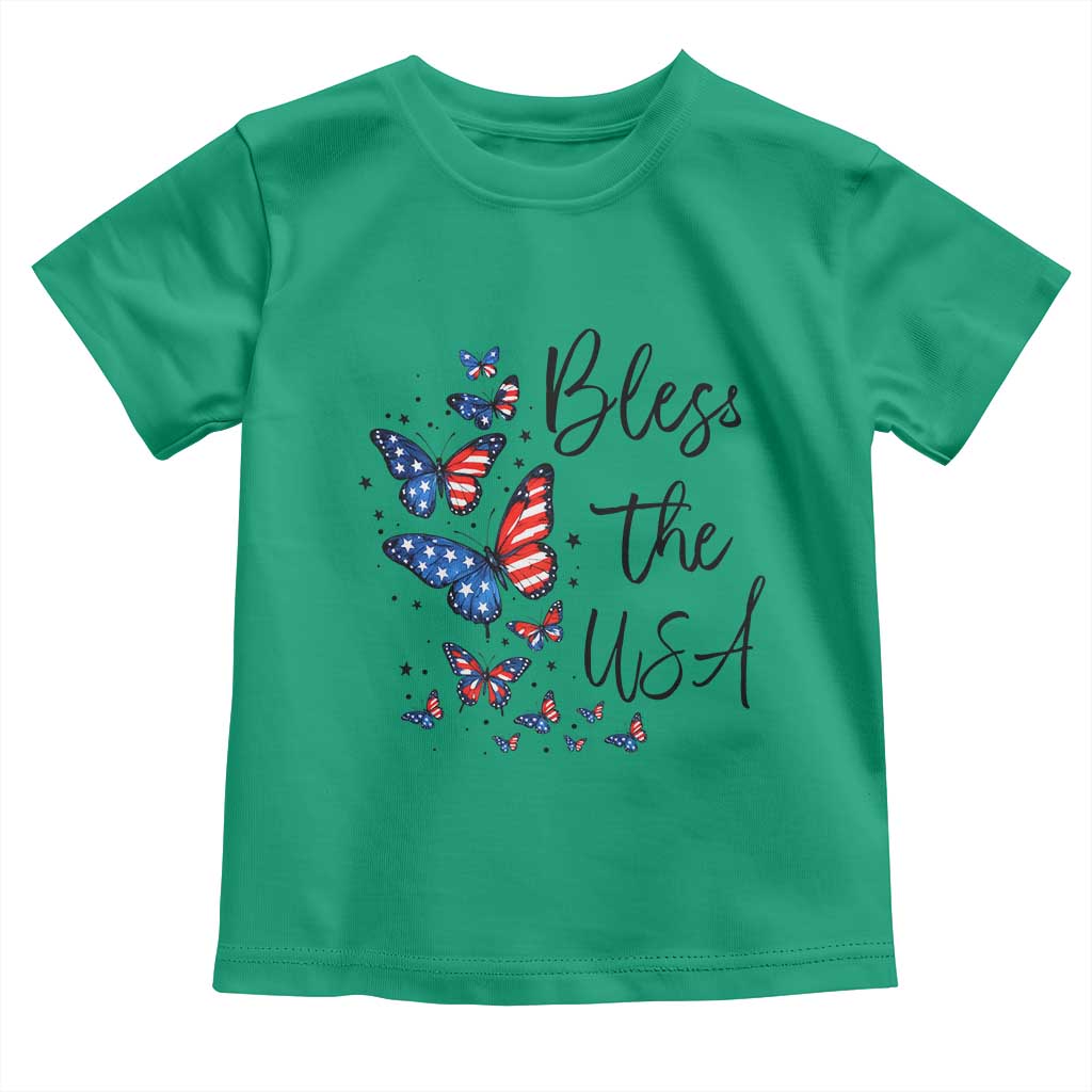 Bless The USA 4th of July Toddler T Shirt Patriotic American Flag Butterfly Independence Day