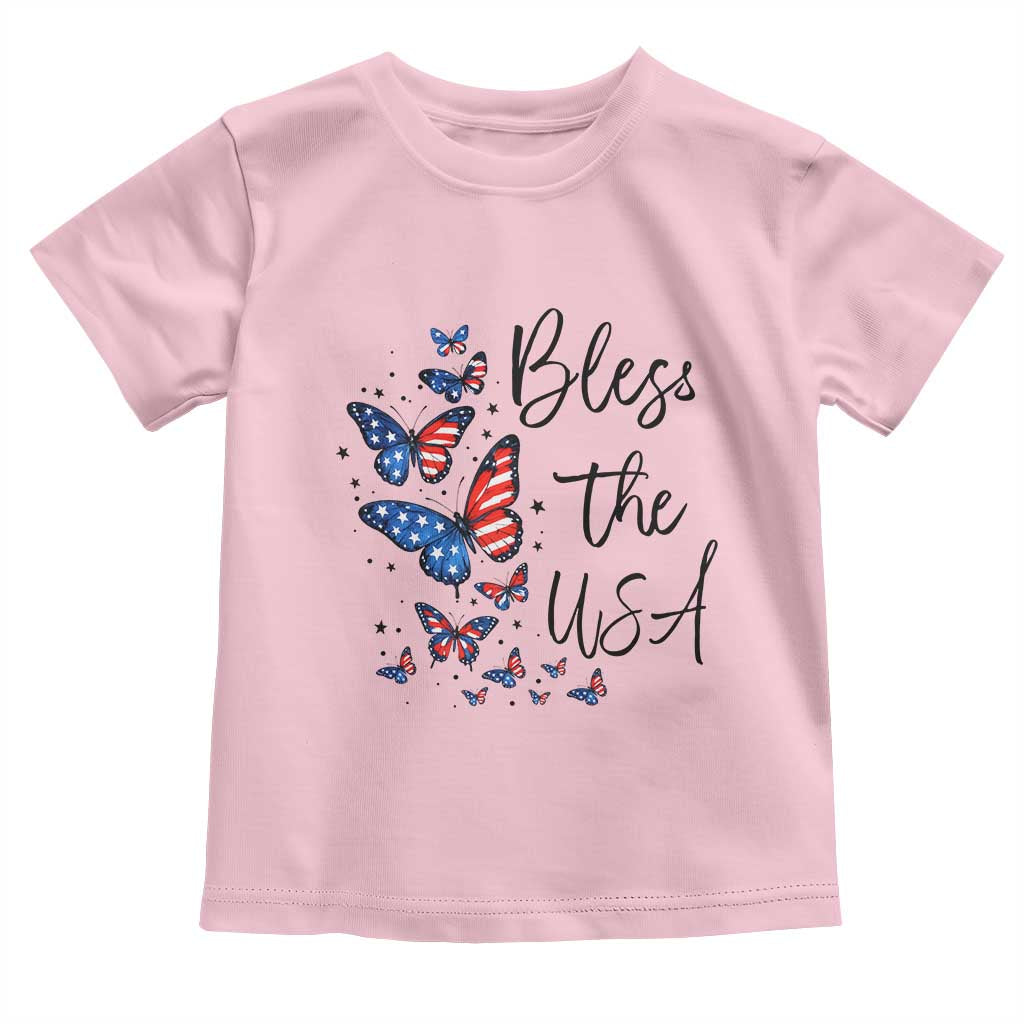 Bless The USA 4th of July Toddler T Shirt Patriotic American Flag Butterfly Independence Day