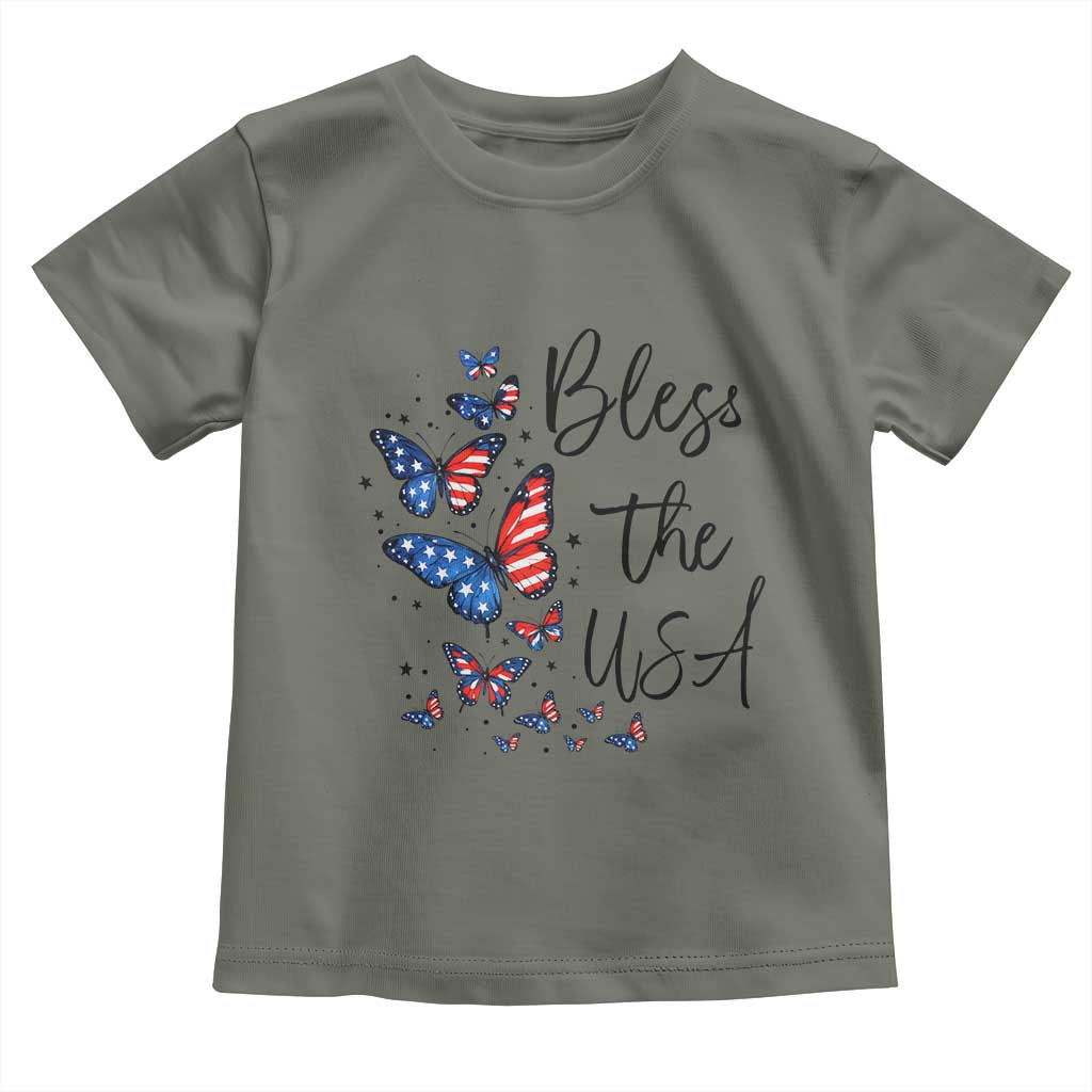 Bless The USA 4th of July Toddler T Shirt Patriotic American Flag Butterfly Independence Day