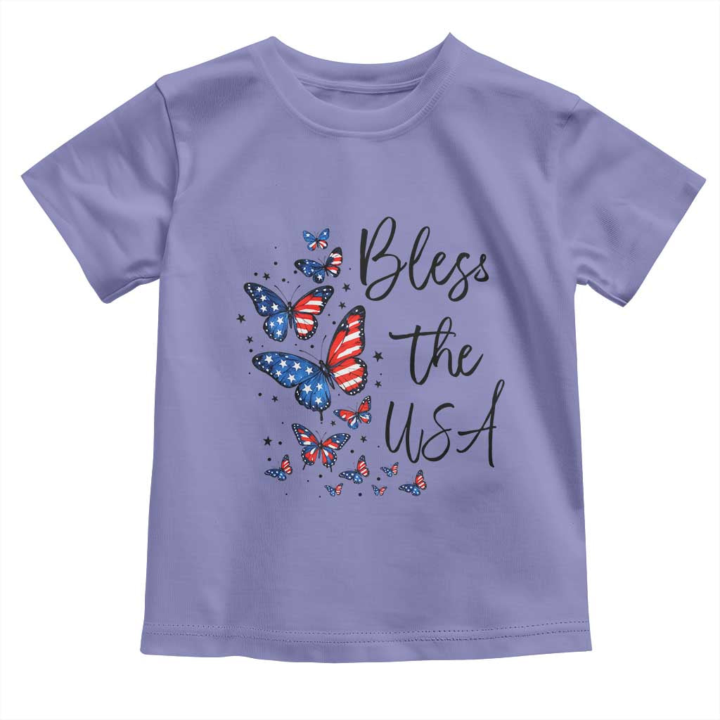 Bless The USA 4th of July Toddler T Shirt Patriotic American Flag Butterfly Independence Day