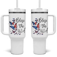 Bless The USA 4th of July Tumbler With Handle Patriotic American Flag Butterfly Independence Day
