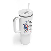 Bless The USA 4th of July Tumbler With Handle Patriotic American Flag Butterfly Independence Day