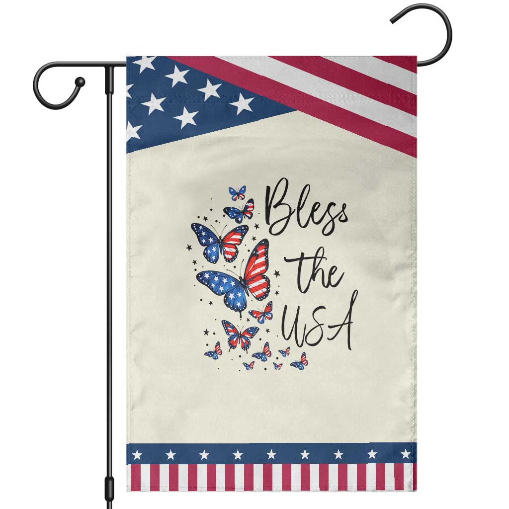 Bless The USA 4th of July Garden Flag Patriotic American Flag Butterfly Independence Day