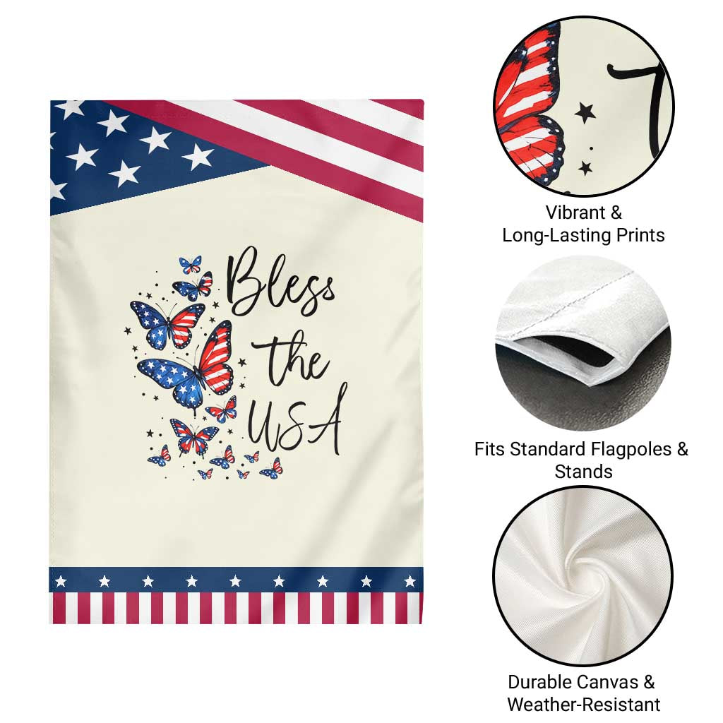 Bless The USA 4th of July Garden Flag Patriotic American Flag Butterfly Independence Day