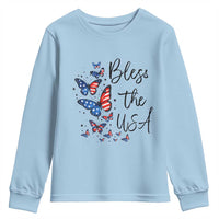 Bless The USA 4th of July Youth Sweatshirt Patriotic American Flag Butterfly Independence Day