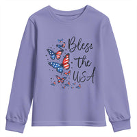 Bless The USA 4th of July Youth Sweatshirt Patriotic American Flag Butterfly Independence Day
