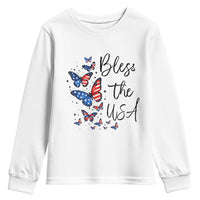 Bless The USA 4th of July Youth Sweatshirt Patriotic American Flag Butterfly Independence Day
