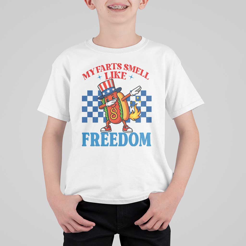 Funny My Farts Smell Like Freedom T Shirt For Kid July 4th Hot Dog Lover - Wonder Print Shop