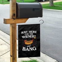 Funny Just Here For The Wieners And Bang Garden Flag 4th Of July Hot Dog Lover Fireworks - Wonder Print Shop