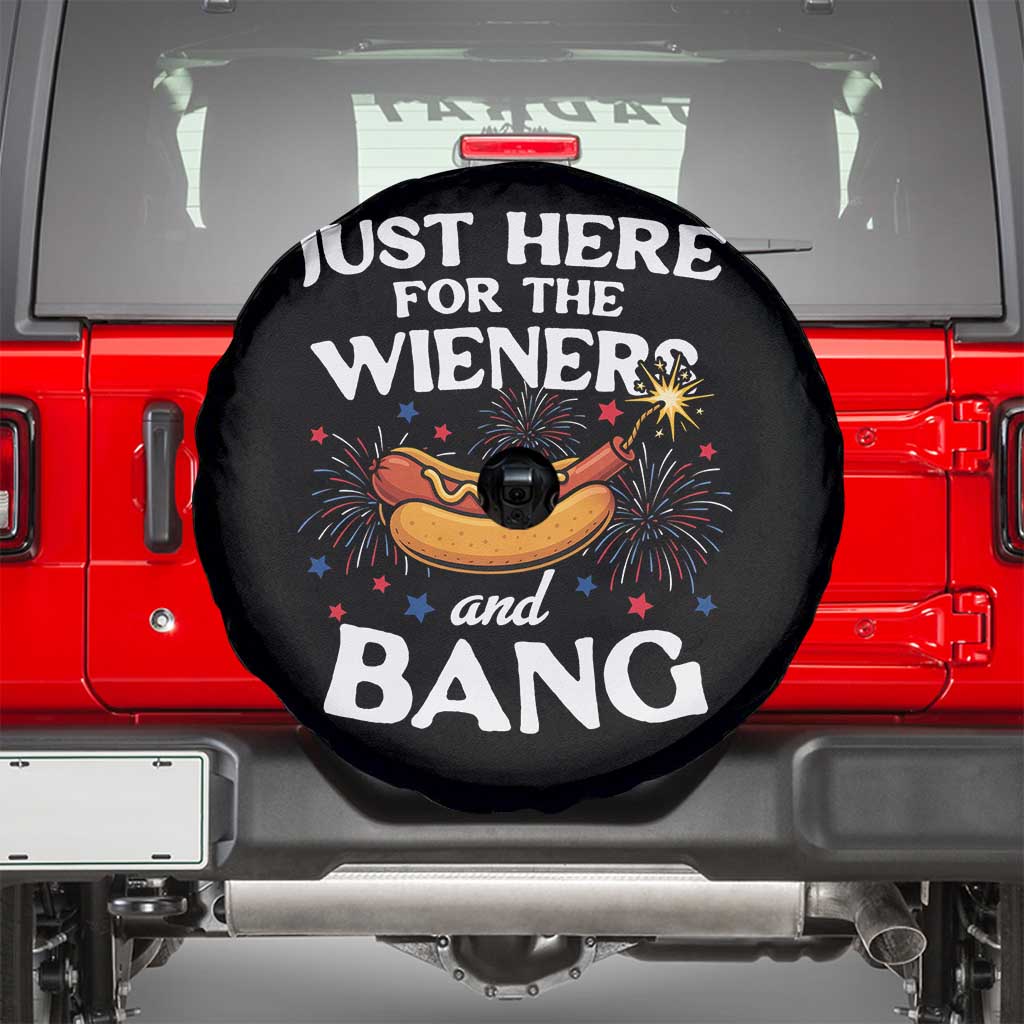 Funny Just Here For The Wieners And Bang Spare Tire Cover 4th Of July Hot Dog Lover Fireworks - Wonder Print Shop