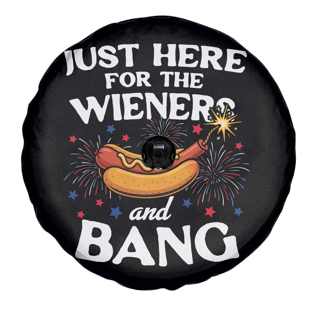 Funny Just Here For The Wieners And Bang Spare Tire Cover 4th Of July Hot Dog Lover Fireworks - Wonder Print Shop