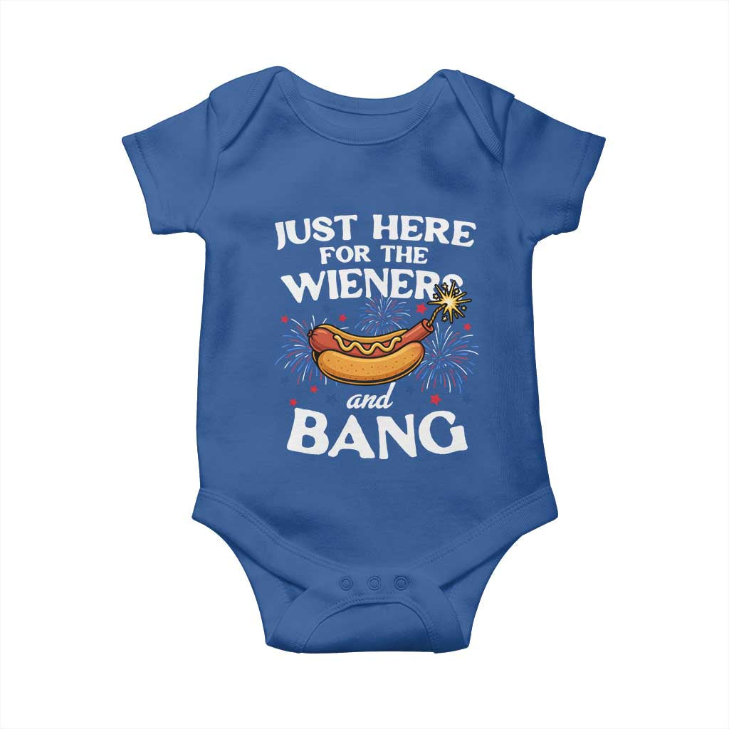 Funny Just Here For The Wieners And Bang Baby Onesie 4th Of July Hot Dog Lover Fireworks - Wonder Print Shop