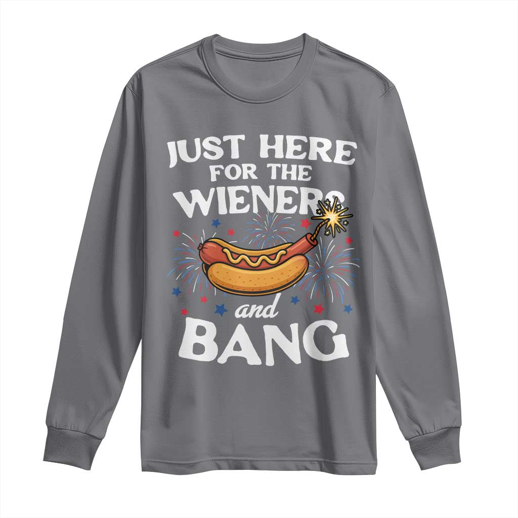 Funny Just Here For The Wieners And Bang Long Sleeve Shirt 4th Of July Hot Dog Lover Fireworks - Wonder Print Shop