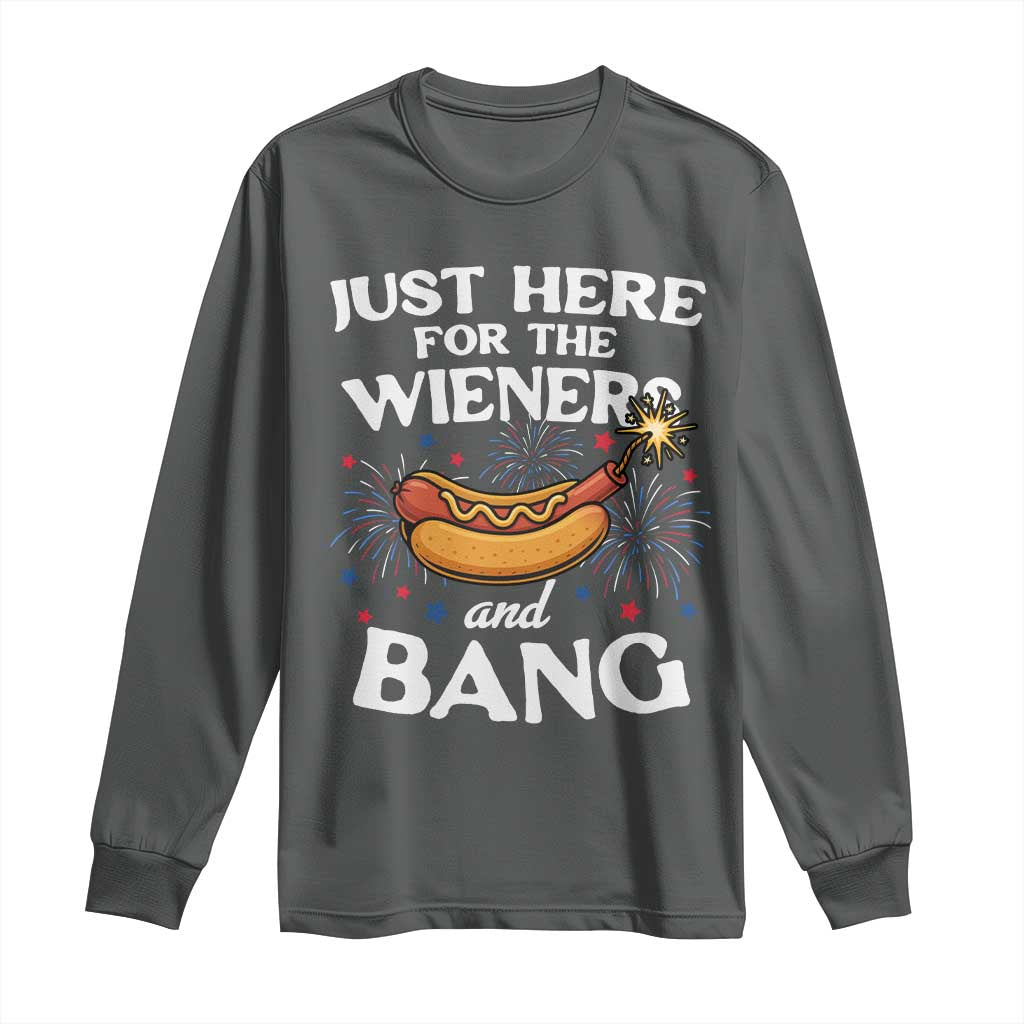 Funny Just Here For The Wieners And Bang Long Sleeve Shirt 4th Of July Hot Dog Lover Fireworks - Wonder Print Shop