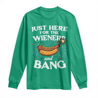 Funny Just Here For The Wieners And Bang Long Sleeve Shirt 4th Of July Hot Dog Lover Fireworks - Wonder Print Shop
