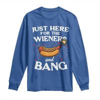 Funny Just Here For The Wieners And Bang Long Sleeve Shirt 4th Of July Hot Dog Lover Fireworks - Wonder Print Shop