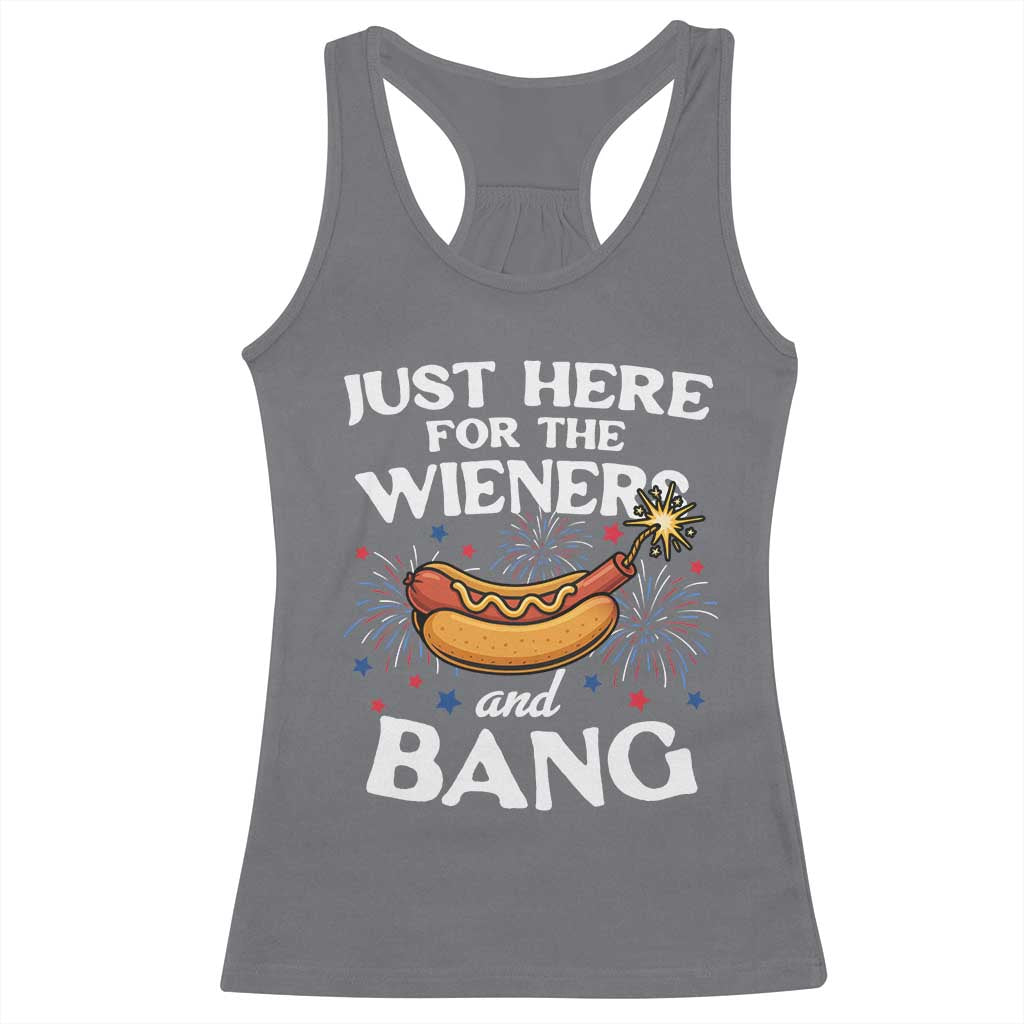 Funny Just Here For The Wieners And Bang Racerback Tank Top 4th Of July Hot Dog Lover Fireworks - Wonder Print Shop