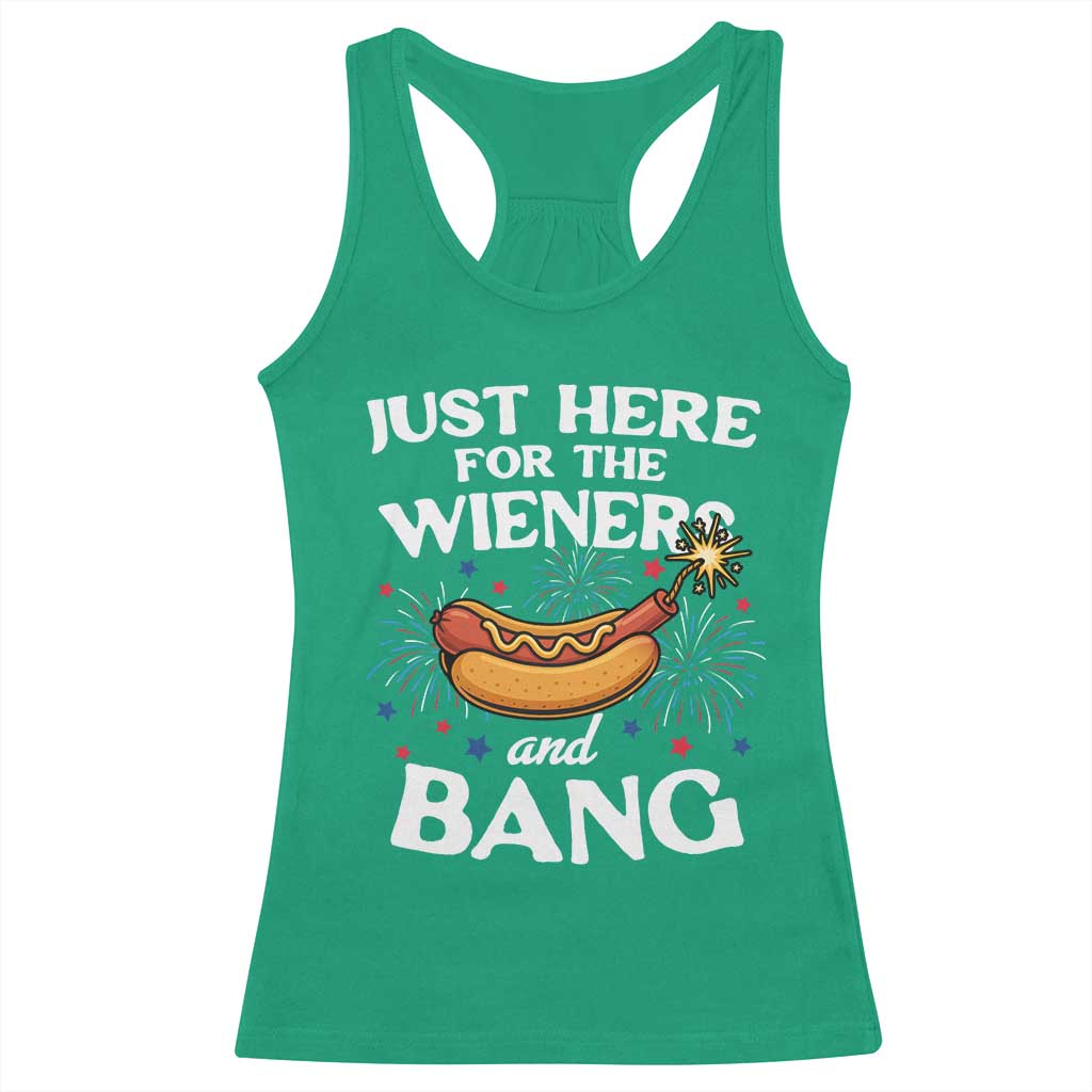 Funny Just Here For The Wieners And Bang Racerback Tank Top 4th Of July Hot Dog Lover Fireworks - Wonder Print Shop