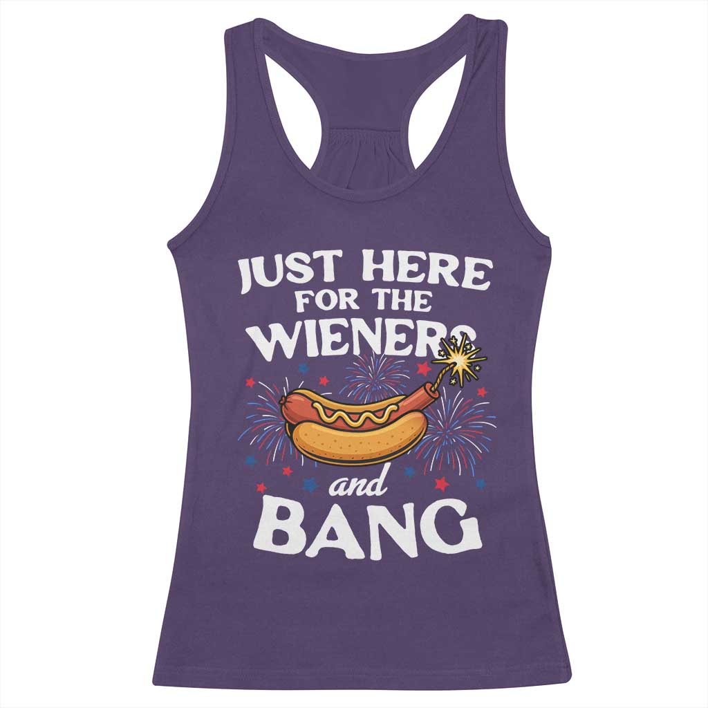 Funny Just Here For The Wieners And Bang Racerback Tank Top 4th Of July Hot Dog Lover Fireworks - Wonder Print Shop