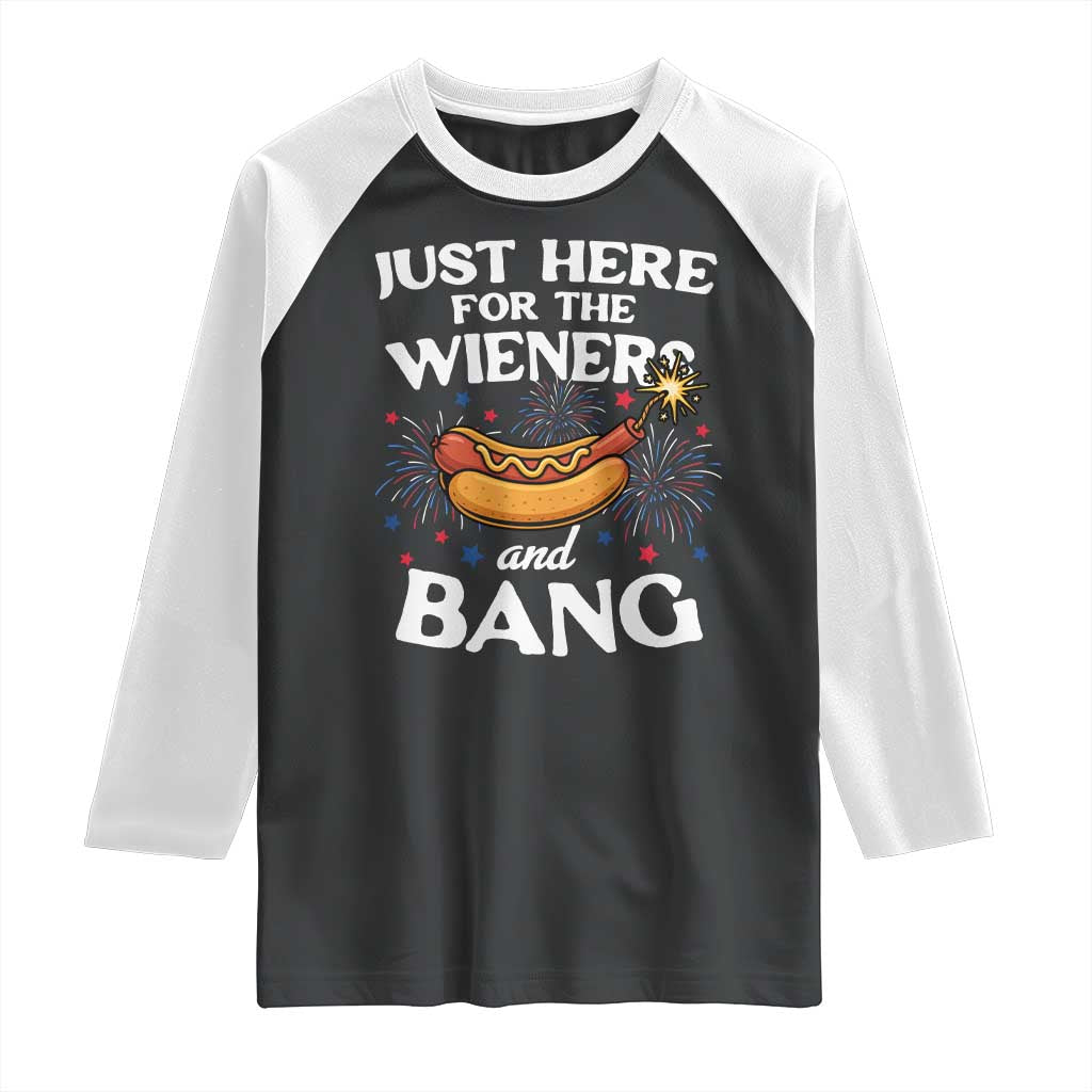 Funny Just Here For The Wieners And Bang Raglan Shirt 4th Of July Hot Dog Lover Fireworks - Wonder Print Shop