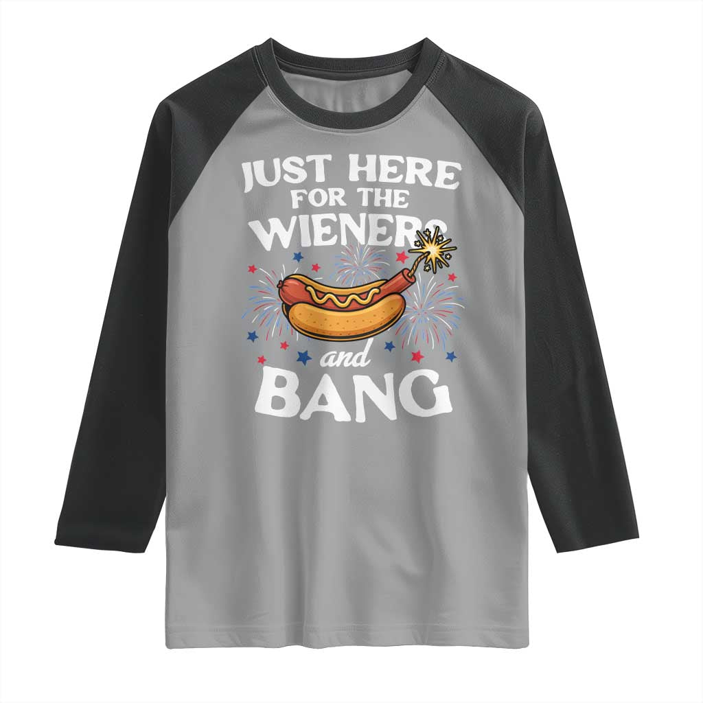 Funny Just Here For The Wieners And Bang Raglan Shirt 4th Of July Hot Dog Lover Fireworks - Wonder Print Shop
