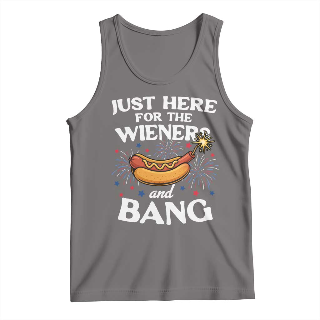 Funny Just Here For The Wieners And Bang Tank Top 4th Of July Hot Dog Lover Fireworks - Wonder Print Shop