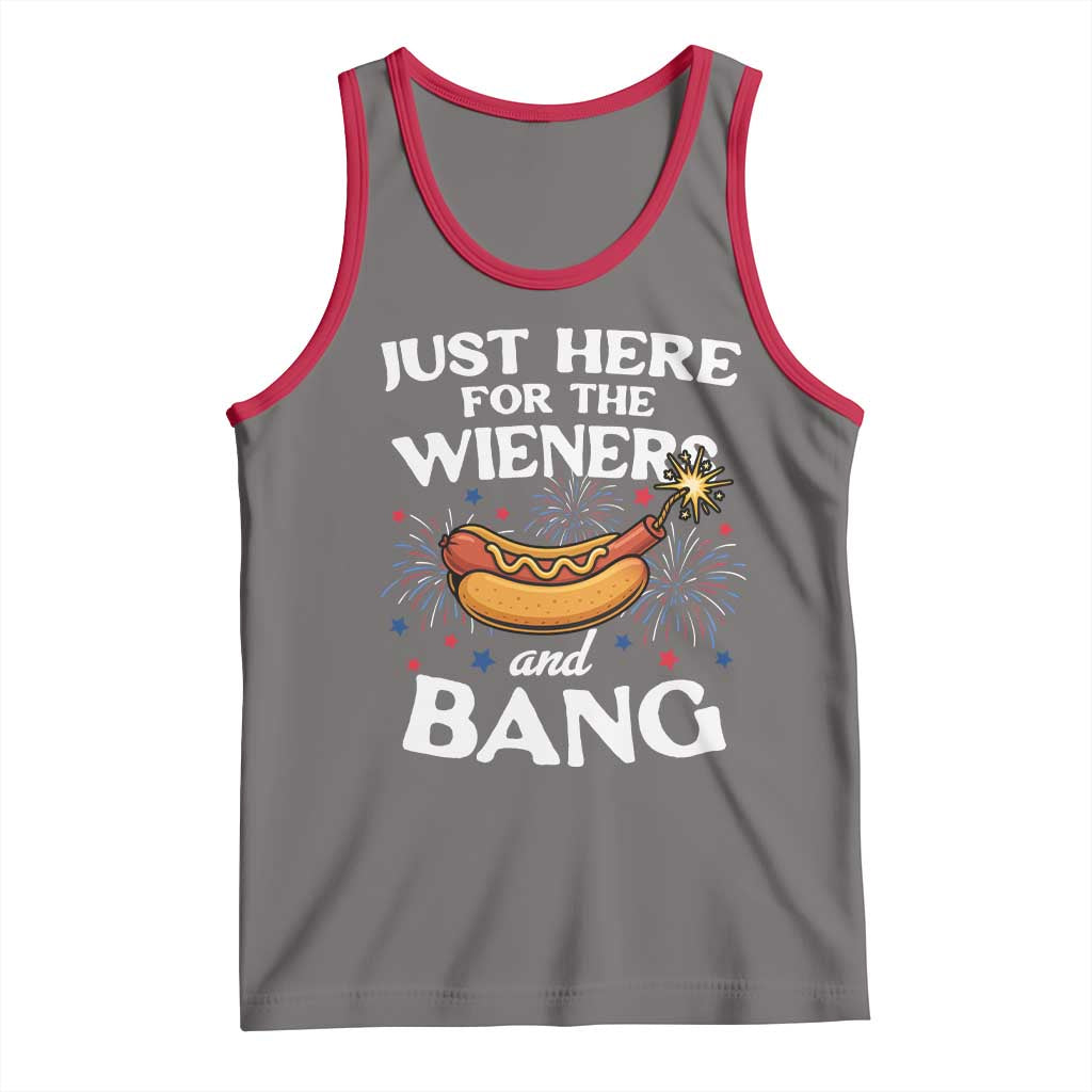 Funny Just Here For The Wieners And Bang Tank Top 4th Of July Hot Dog Lover Fireworks - Wonder Print Shop