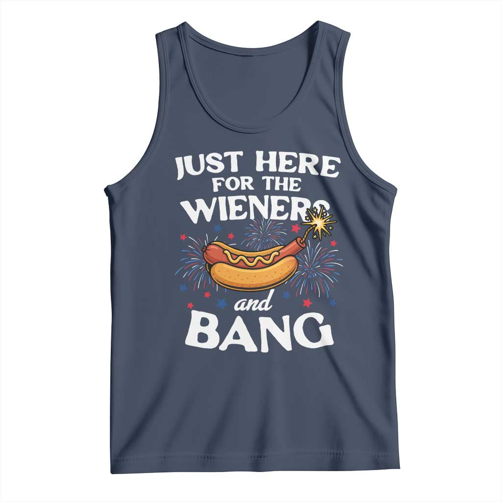 Funny Just Here For The Wieners And Bang Tank Top 4th Of July Hot Dog Lover Fireworks - Wonder Print Shop