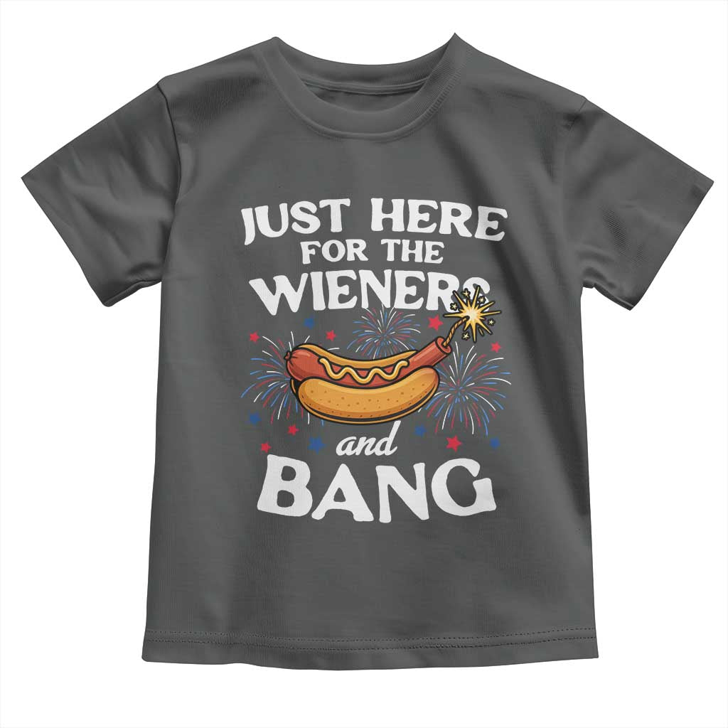 Funny Just Here For The Wieners And Bang Toddler T Shirt 4th Of July Hot Dog Lover Fireworks - Wonder Print Shop