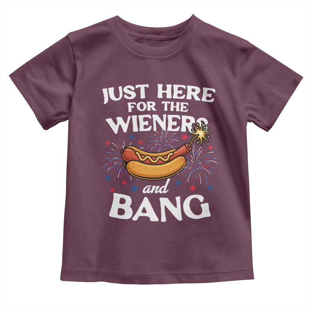 Funny Just Here For The Wieners And Bang Toddler T Shirt 4th Of July Hot Dog Lover Fireworks - Wonder Print Shop