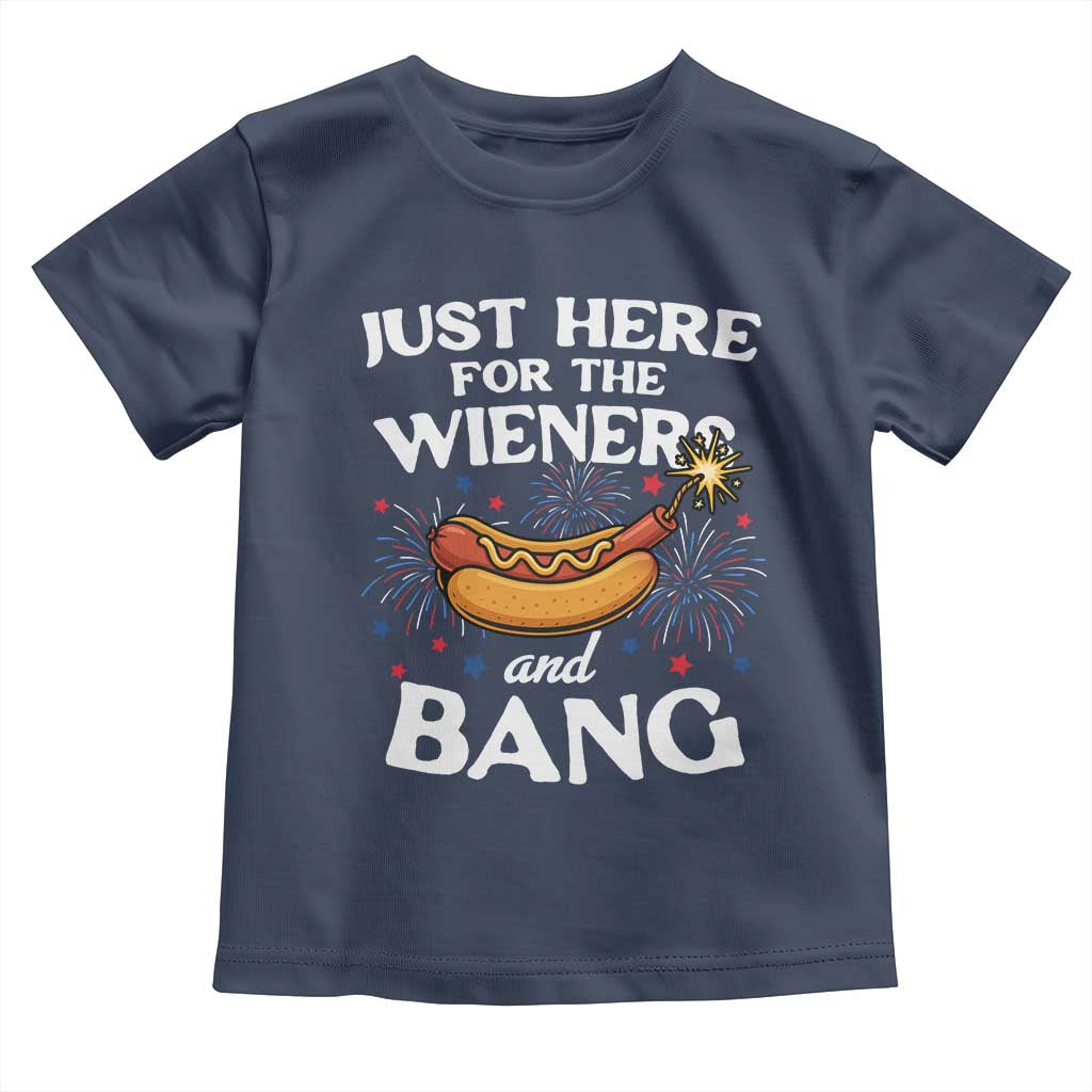 Funny Just Here For The Wieners And Bang Toddler T Shirt 4th Of July Hot Dog Lover Fireworks - Wonder Print Shop