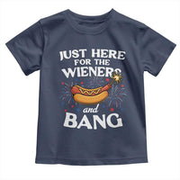 Funny Just Here For The Wieners And Bang Toddler T Shirt 4th Of July Hot Dog Lover Fireworks - Wonder Print Shop