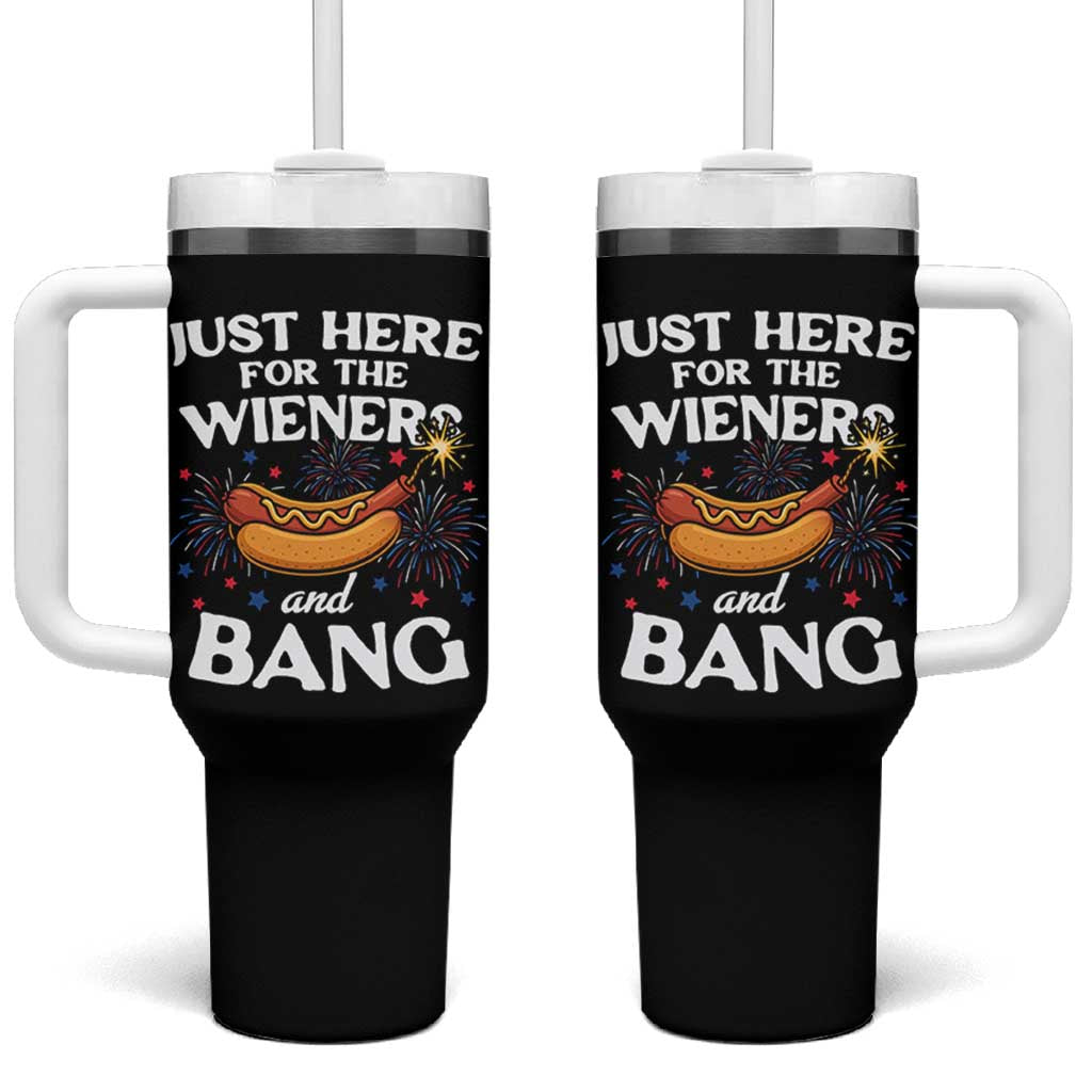 Funny Just Here For The Wieners And Bang Tumbler With Handle 4th Of July Hot Dog Lover Fireworks - Wonder Print Shop