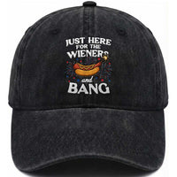Funny Just Here For The Wieners And Bang Washed Cotton Baseball Cap 4th Of July Hot Dog Lover Fireworks