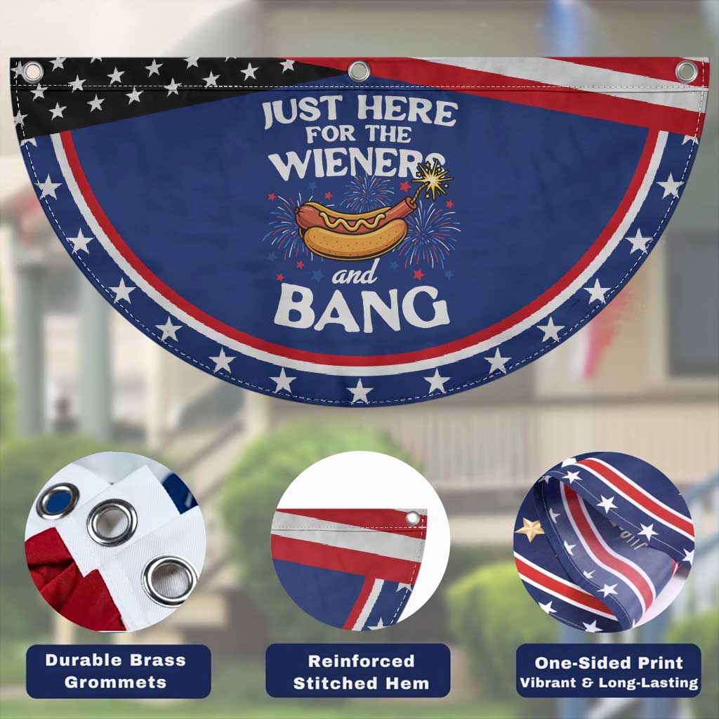 Funny Just Here For The Wieners And Bang Patriotic Fan Flag 4th Of July Hot Dog Lover Fireworks